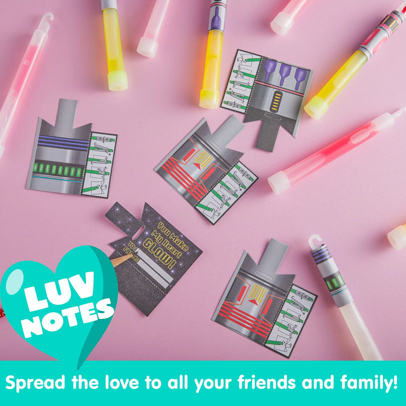12Pcs Kids Valentines Cards with Large glow sticks-Classroom Exchange Gifts