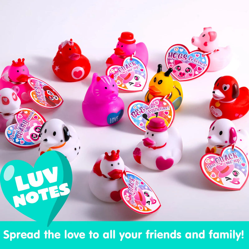 12Pcs Kids Valentines Cards with Rubber Ducks