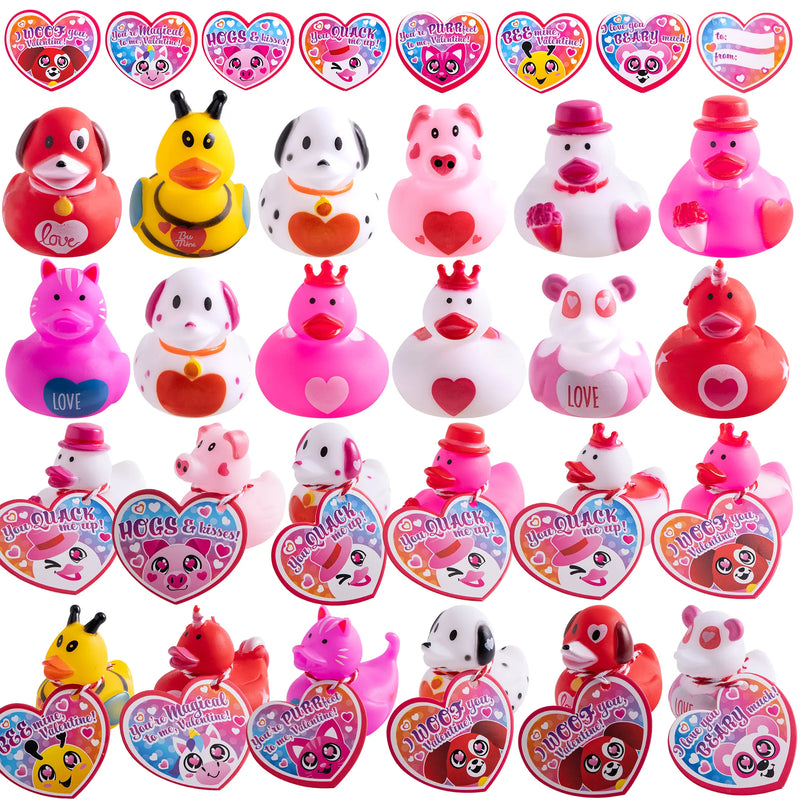 12Pcs Kids Valentines Cards with Rubber Ducks
