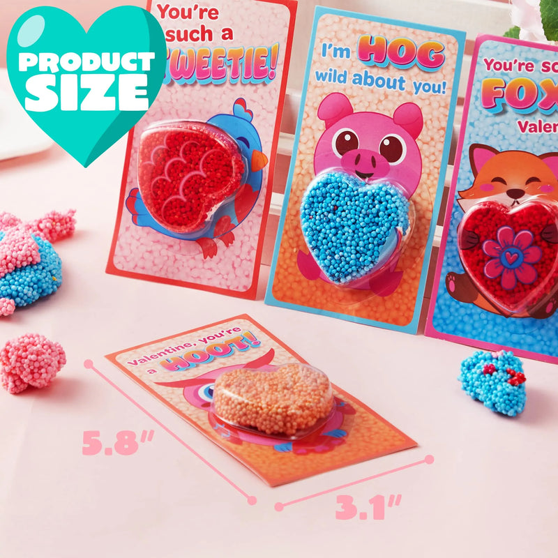 12Pcs Play Foam Animal shape theme with Valentines Day Cards for Kids-Classroom Exchange Gifts