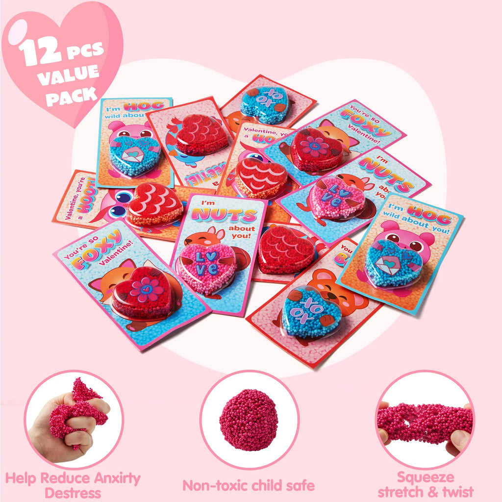 Syncfun 12pcs Playfoam With Valentines Day Cards For Kids-classroom  Exchange Gifts Heart Slime Playdoh Valentines : Target