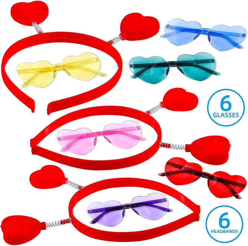 12Pcs Valentines Day Heart Headband and Glasses-Classroom Exchange Gifts