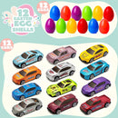 12Pcs Die Cast Cars Prefilled Easter Eggs 3.2in
