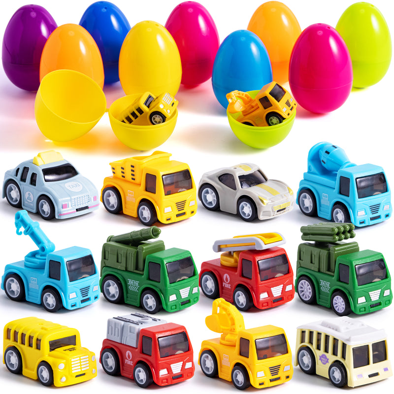 12Pcs 3in Pull Back Cars Prefilled Easter Eggs