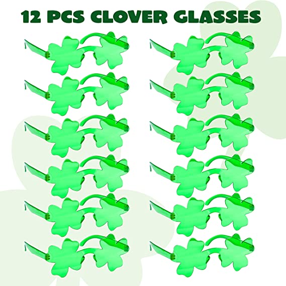 12Pcs Shamrock Glasses Four Leaf Clover Design
