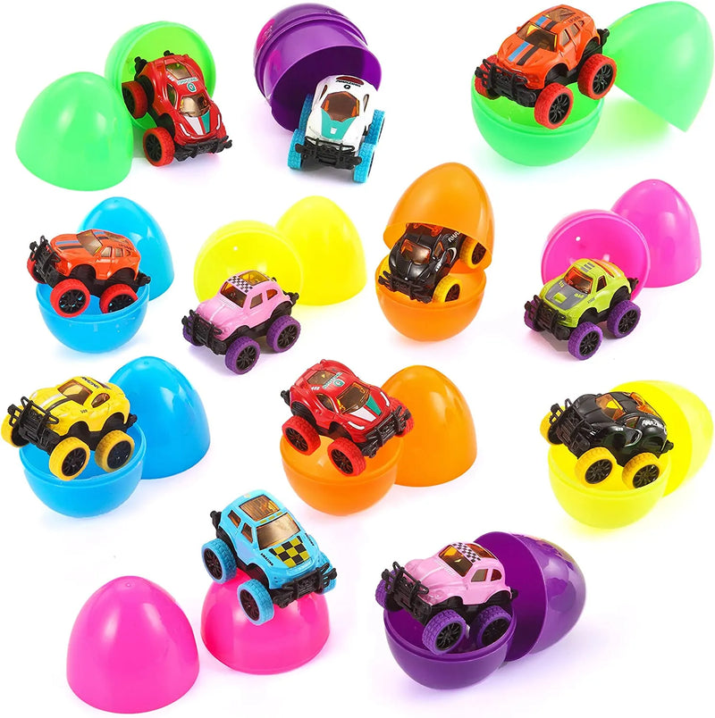 12Pcs 3.8in Monster Pullback Cars Prefilled Easter Eggs