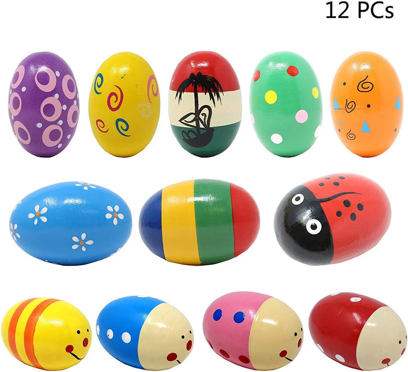 12Pcs Wooden Easter Egg Shell Shakers Maracas 3in