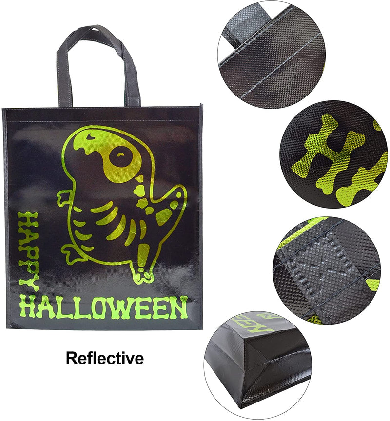 Halloween Tote Bags with Shining Skeleton Designs, 12 Pcs