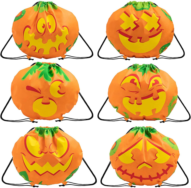 6 Pcs Halloween Drawstring Pumpkin Backpack, Burlap
