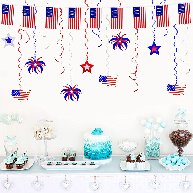 Flag Banners, Stars Hanging Banners, and Swirl Decorations, 26 Pcs