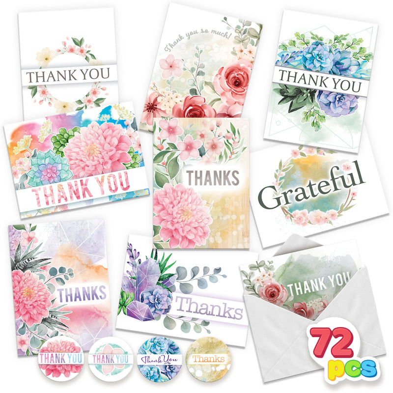 Floral Thank You Cards, 72 Pcs