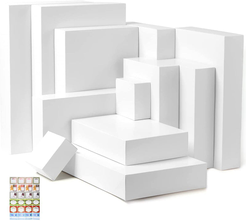 Assorted 4 Sizes White Gift Box Size with Stickers , 24 Pcs