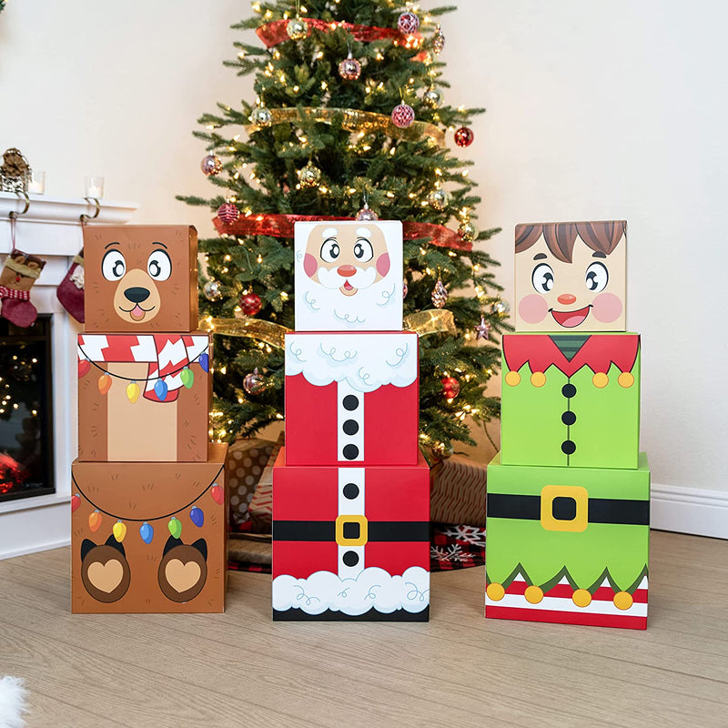 4 Christmas Characters Style Stacking Nesting Box Set, 12 Pcs