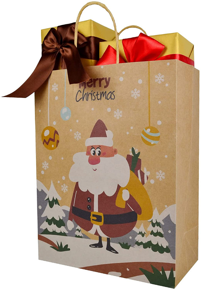Christmas Kraft Paper Gift Bags with Twine Handles, 24 Pcs