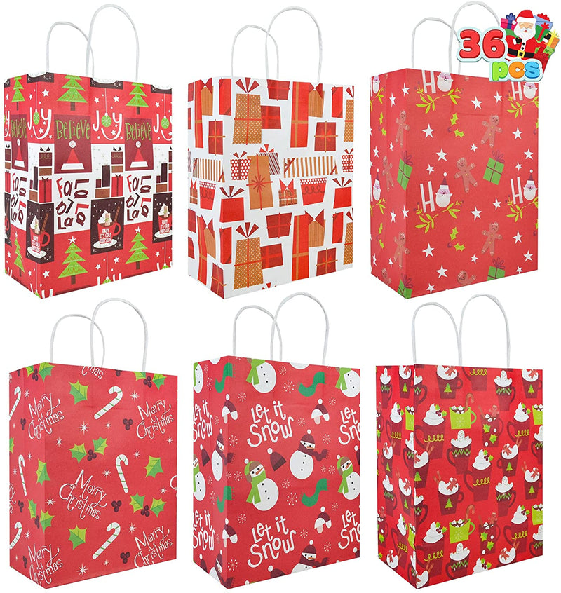 Christmas Red Themed Kraft Paper Gift Bags, 36 Pcs