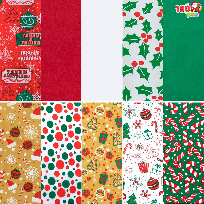Holiday and Solid Kraft Tissue Paper Assortment, 150 Sheets