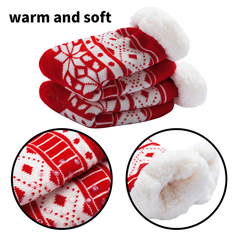 Christmas Fuzzy Ripple Slipper Socks Red and Purple, 2 Pack
