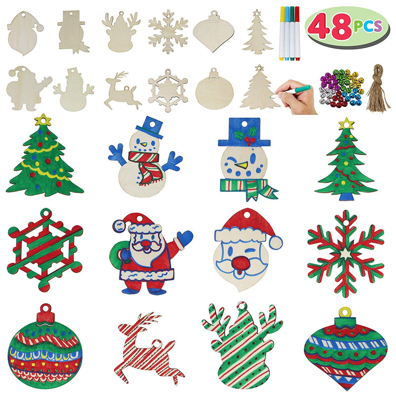 48 Piece Wooden Christmas Ornaments DIY Craft Kit