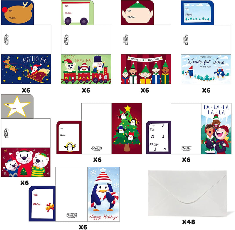 Christmas Colored Print Bear Gift Card Holder with envelopes, 48 Pcs