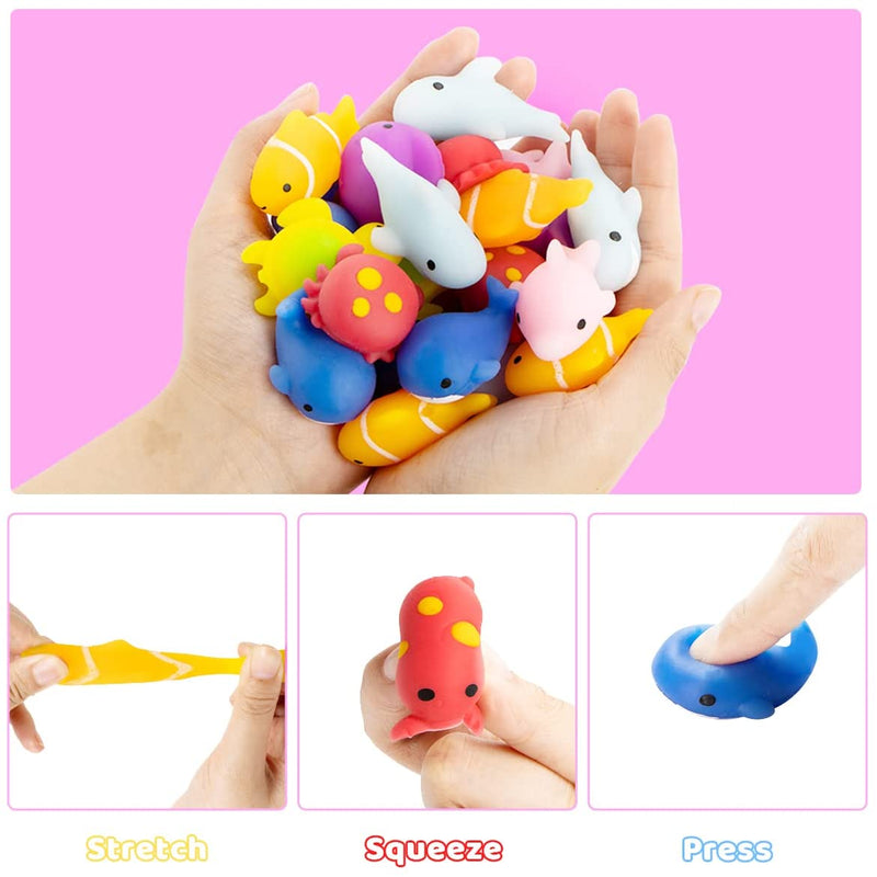 28Pcs Sea Animals Squishy Toys with Valentines Day Cards for Kids-Classroom Exchange Gifts