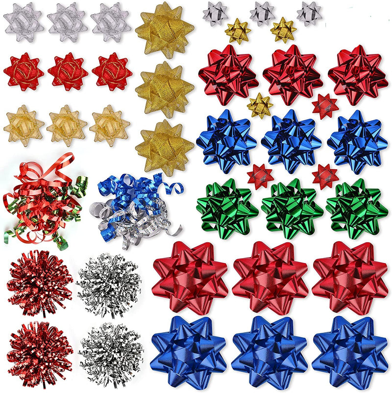 Assorted Bows (White, Silver, Red, Gold, Green, Blue), 42 Pack