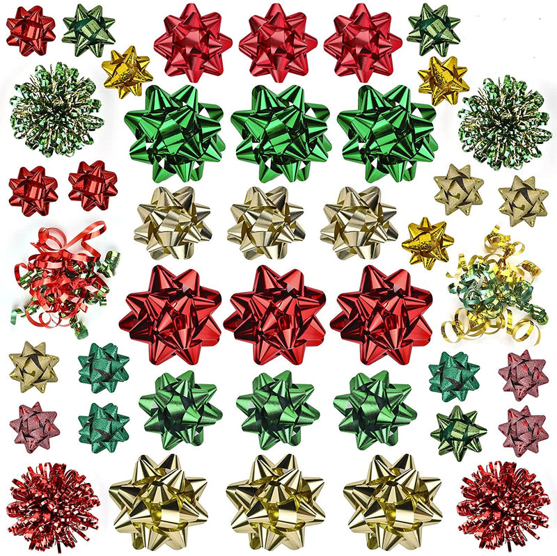 Assorted Bows (Red, Gold, Green), 42 Pack
