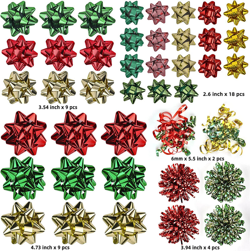 Assorted Bows (Red, Gold, Green), 42 Pack