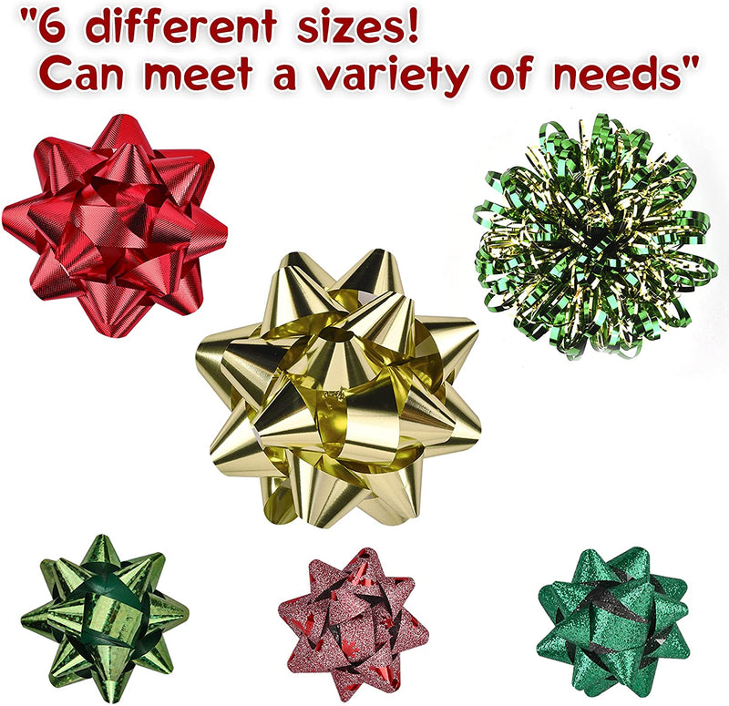 Assorted Bows (Red, Gold, Green), 42 Pack