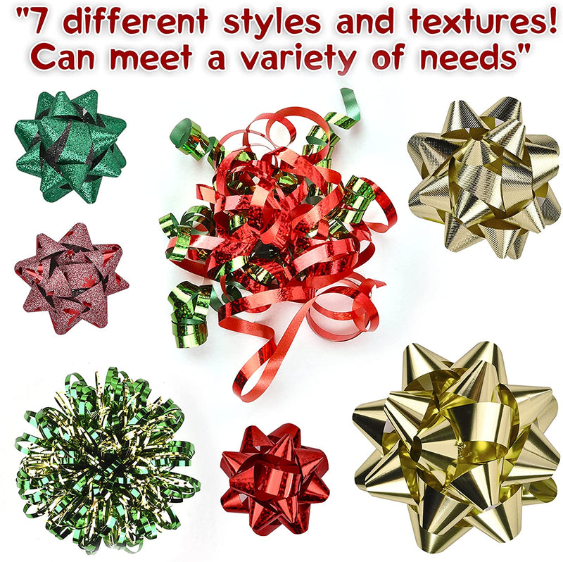 Assorted Bows (Red, Gold, Green), 42 Pack