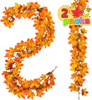 Artificial Fall Red Orange Maple Leaves Garland