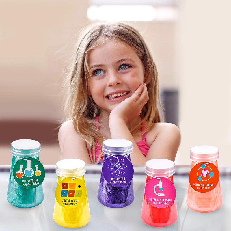18Pcs Science Themed Slime Beakers with Valentines Day Cards for Kids-Classroom Exchange Gifts