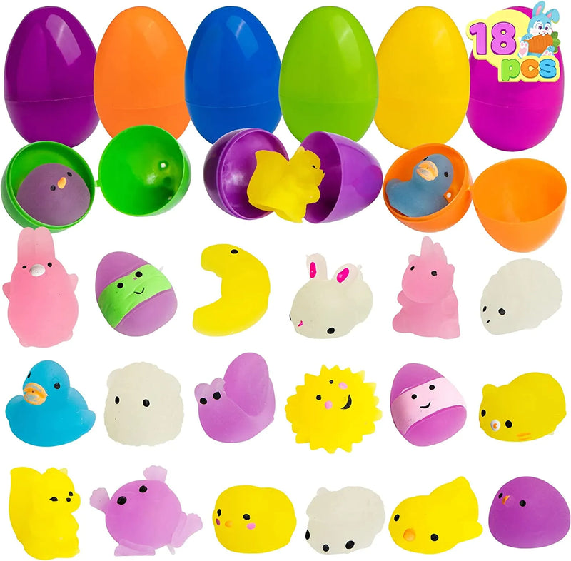 18Pcs 3.15in Glow in the Dark Mochi Squishy Toys Prefilled Easter Eggs for Easter Egg Hunt