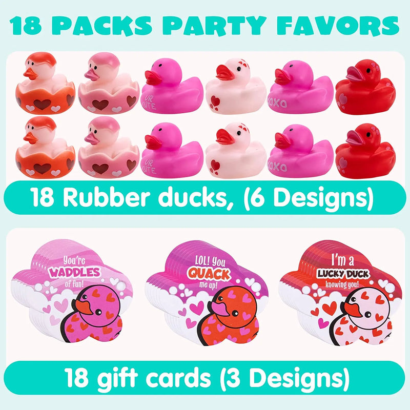 18Pcs Kids Valentines Day Cards with Rubber Ducks-Classroom Exchange Gifts