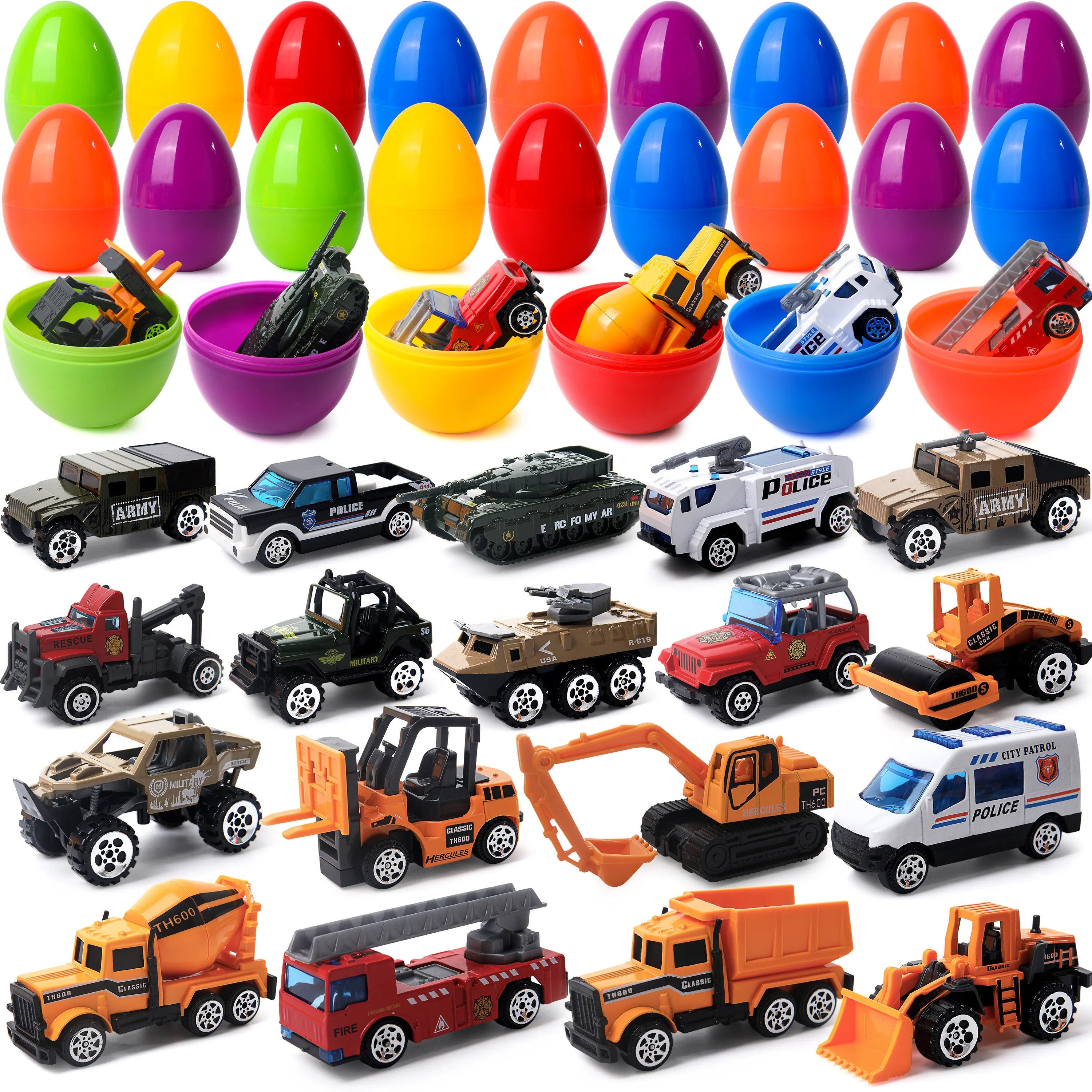 JOYIN | 18pcs Jumbo Easter Eggs With Prefilled Die-cast Vehicles