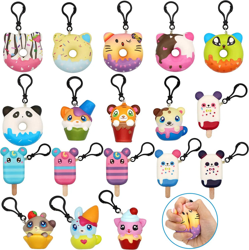 18Pcs Dessert Squishy Toy Keychains Prefilled Easter Eggs