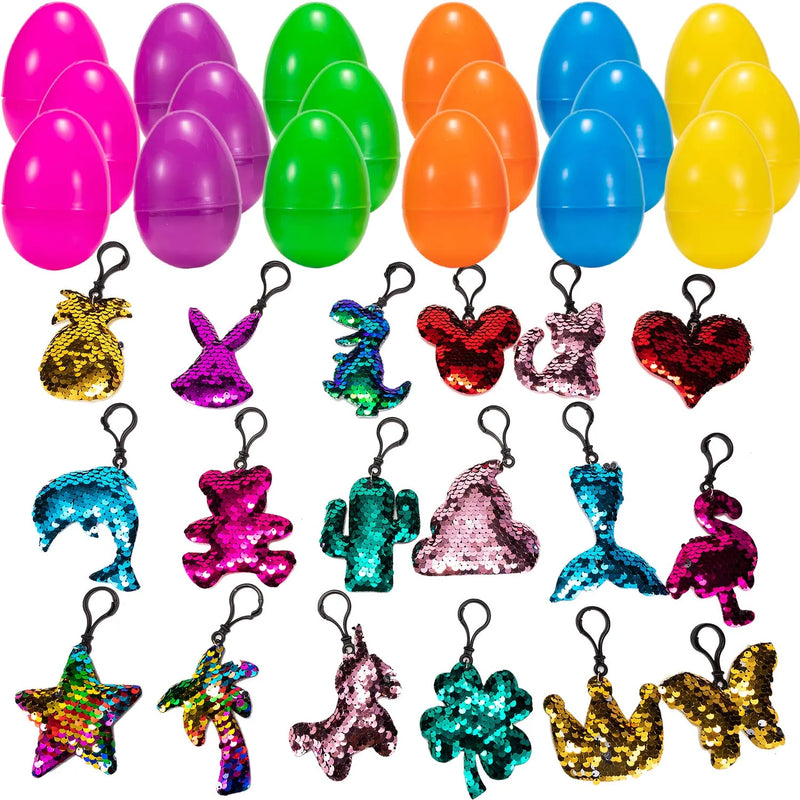 18Pcs Sequin Keychains Prefilled Easter Eggs