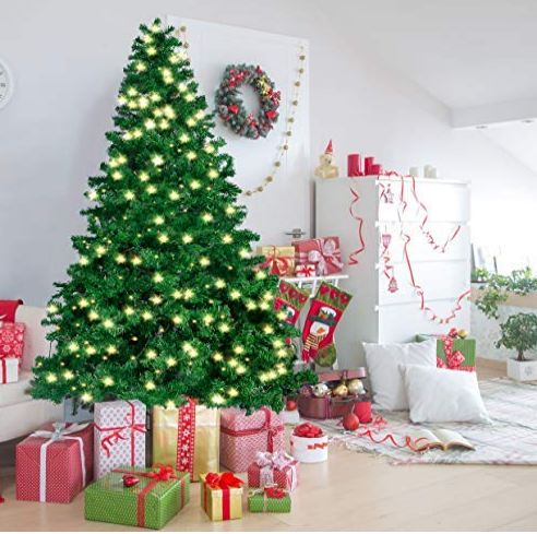 7.5 Ft Prelit Christmas Tree, Hinged Artificial Christmas Tree With 660 Clear Led Lights(8 Modes) And Metal Stand