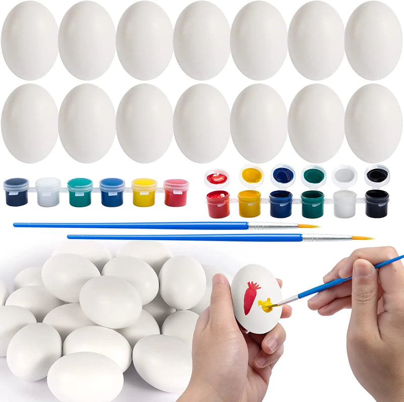 18Pcs White Wooden Egg with Paints and Brush 2.36in