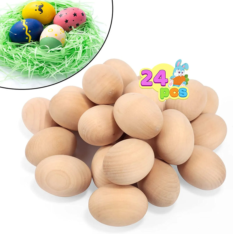 24Pcs Unpainted Wooden Egg 2.36in