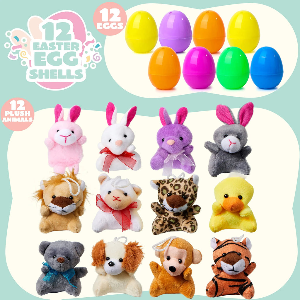 12Pcs Animal Plush Toys Prefilled Easter Eggs 2.5in