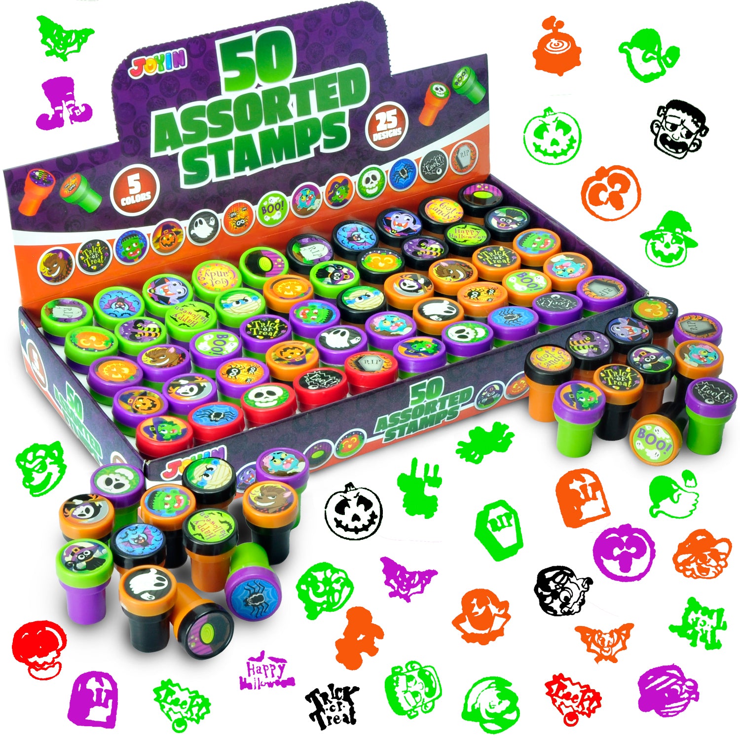 JOYIN 100 Pcs Assorted Stamps For Kids Self-Ink Stamps (50 Different Designs