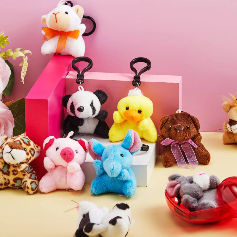 24Pcs Animal Plush Toy Key Chain filled Heart Box with Valentines Day Cards for Kids-Classroom Exchange Gifts