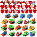24Pcs Construction Vehicle with Heart Shells with Valentines Day Cards for Kids-Classroom Exchange Gifts