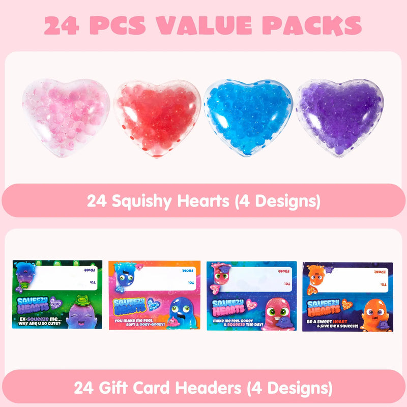 24Pcs Kids Valentines Cards with Heart Water Beads-Classroom Exchange Gifts