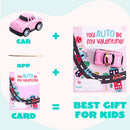 24Pcs Kids Valentines Cards with Pull Back Car Vehicle Toys-Classroom Exchange Gifts