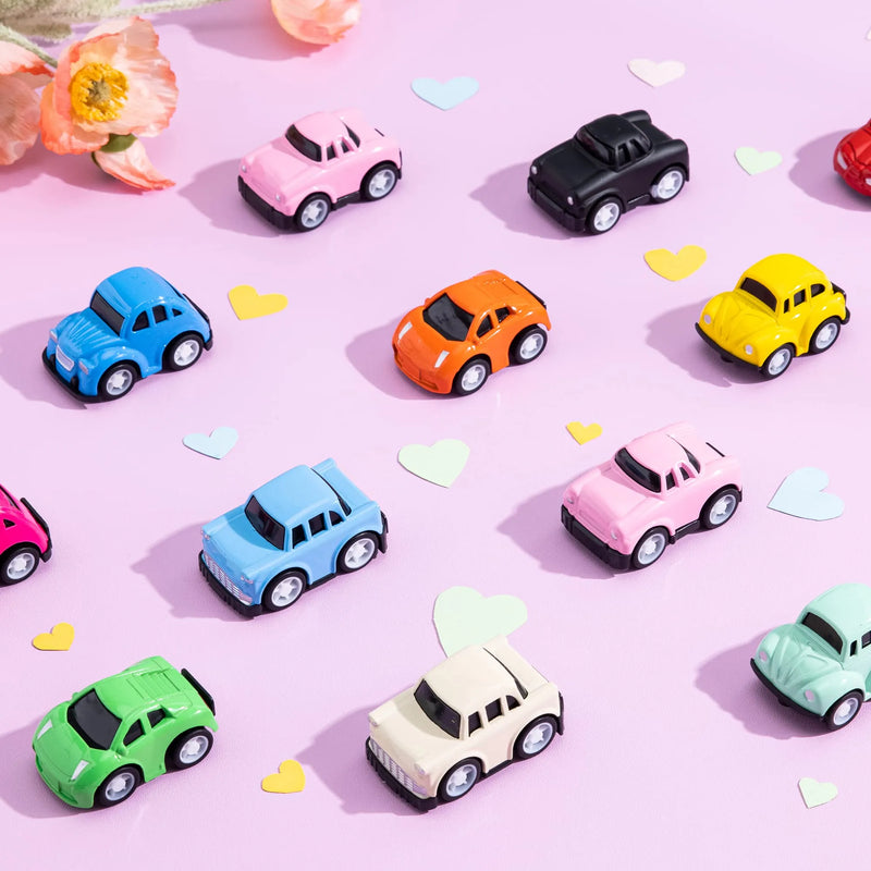 24Pcs Kids Valentines Cards with Pull Back Car Vehicle Toys-Classroom Exchange Gifts