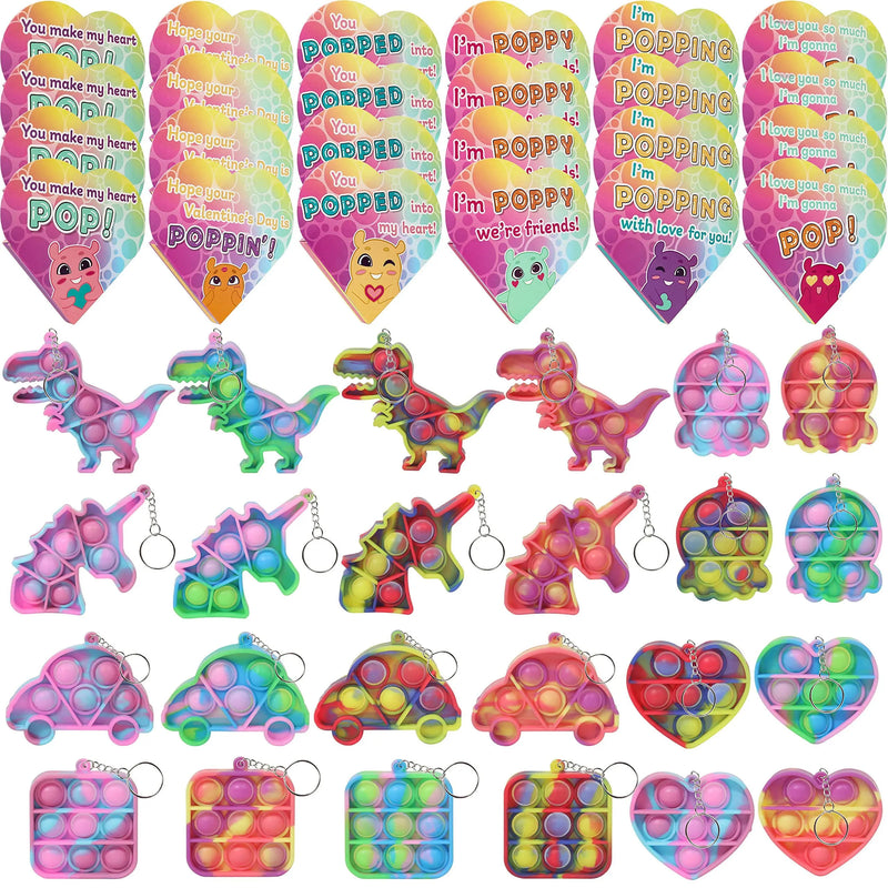 24Pcs Kids Valentines Cards with push bubble Toy in Boxes-Classroom Exchange Gifts
