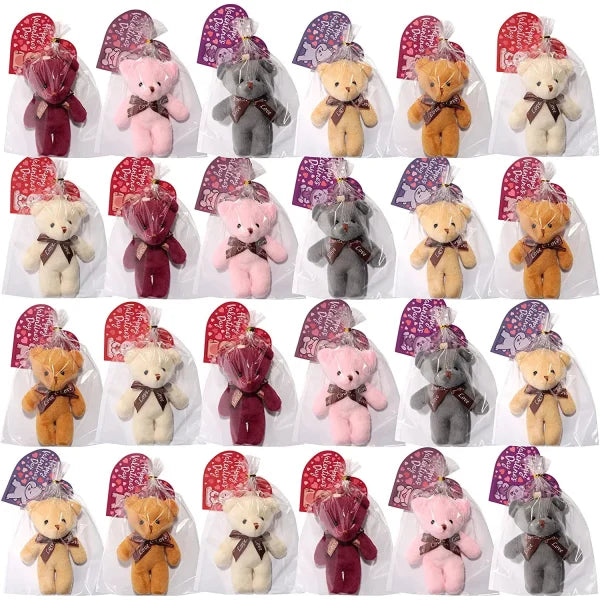 24Pcs Bulk Brown Bears with Valentines Day Cards for Kids-Classroom Exchange Gifts