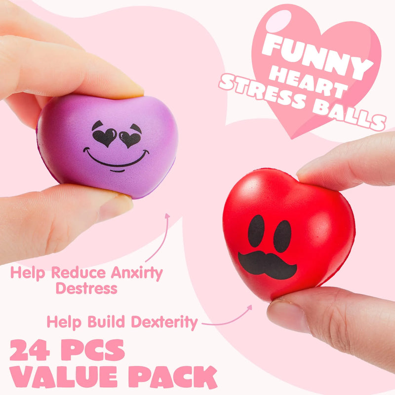 24Pcs Valentines Day Heart Smile Face Stress Balls for Kids