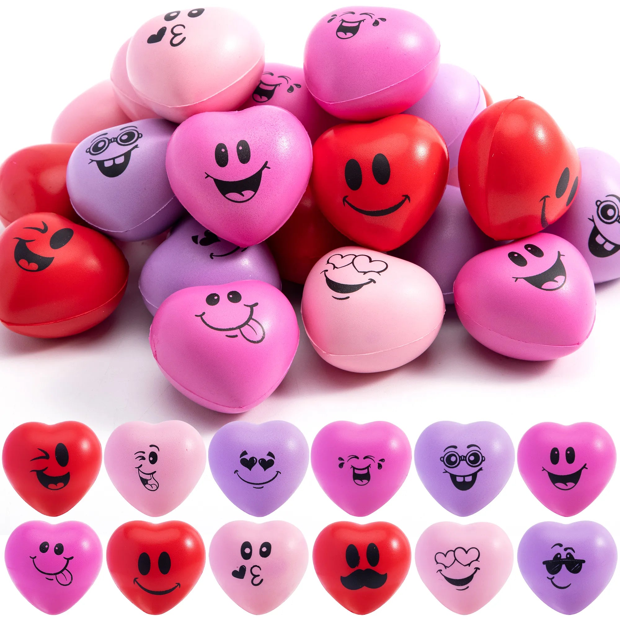 24Pcs Valentines Day Heart Smile Face Stress Balls for Kids